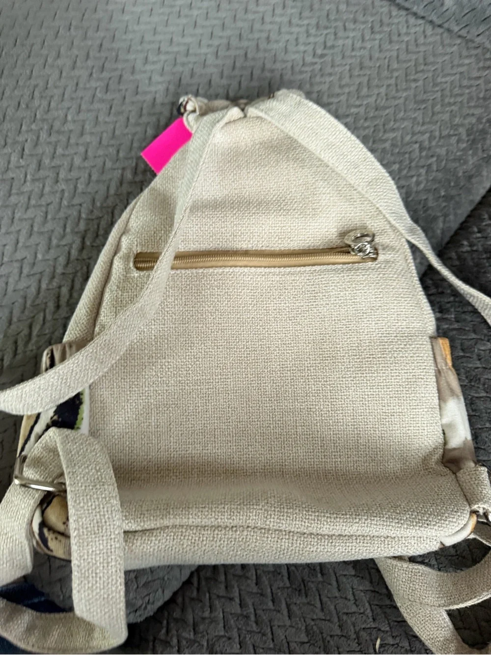 Beige Canvas Kids Backpack with Leaf & Acorn Accent